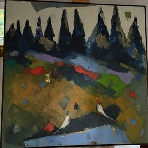 Abstract Landscape Art with Birds